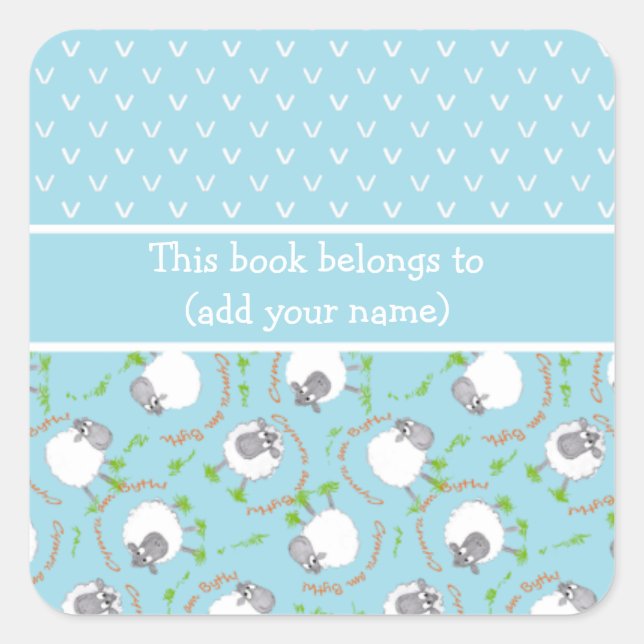 Fun Blue and White Bookplates with Comic Sheep (Front)