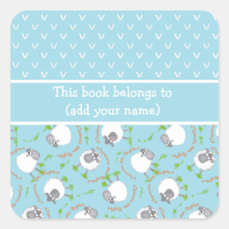 Fun Blue and White Bookplates with Comic Sheep