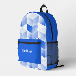Fun Blue and White Cubed Design, Personalized Printed Backpack