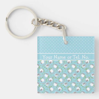 Fun Blue and White Custom Keychain, Comic Sheep Keychain