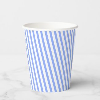 Fun, Blue and White Diagonal Striped Paper Cups
