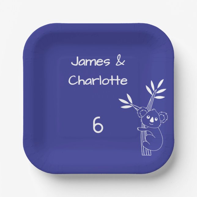 Fun Blue Australian Animals Twin 6th Birthday  Paper Plates (Front)