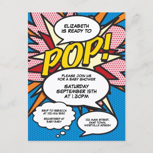 Fun Blue Baby Shower Sprinkle Photo Comic Book Invitation Postcard