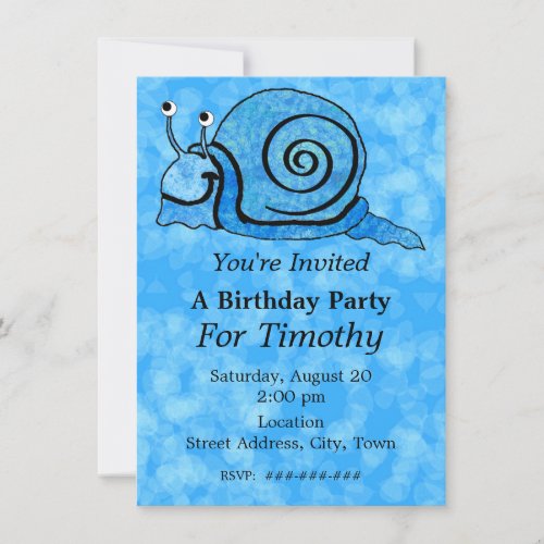 Fun Blue Cartoon Birthday Smiling Snail Aqua Blue Invitation