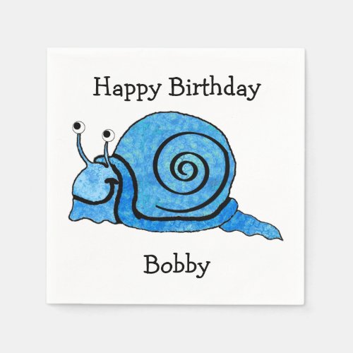 Fun blue Cartoon Birthday Smiling Snail Napkins