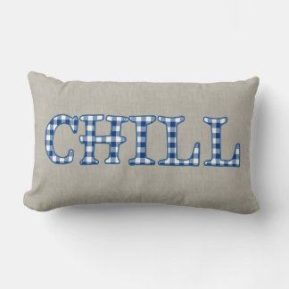 Fun Blue Check Faux Applique Text Design Chill Lumbar Pillow