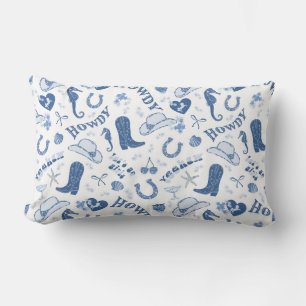 Fun Blue Coastal Cowgirl Pattern Lumbar Pillow
