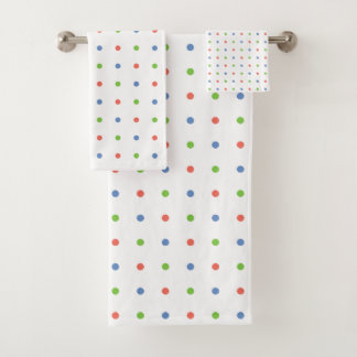 Fun Blue Coral Green Polka Dot Pattern on White Bath Towel Set