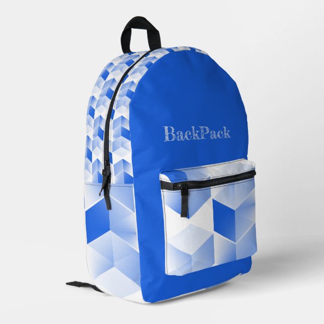 Fun Blue Cubes, Distressed Personalization  Printed Backpack (Back Corner Left)