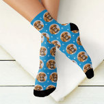 Fun Blue Custom Dog Photo Paw Print Socks<br><div class="desc">Bright and cheerful,  these custom socks feature a single dog photo in a round frame on a vivid blue background with white paw prints. Upload your favorite dog photo to create a personalized gift for any pet-obsessed friend or family member. Great for birthdays,  holidays,  or just because.</div>