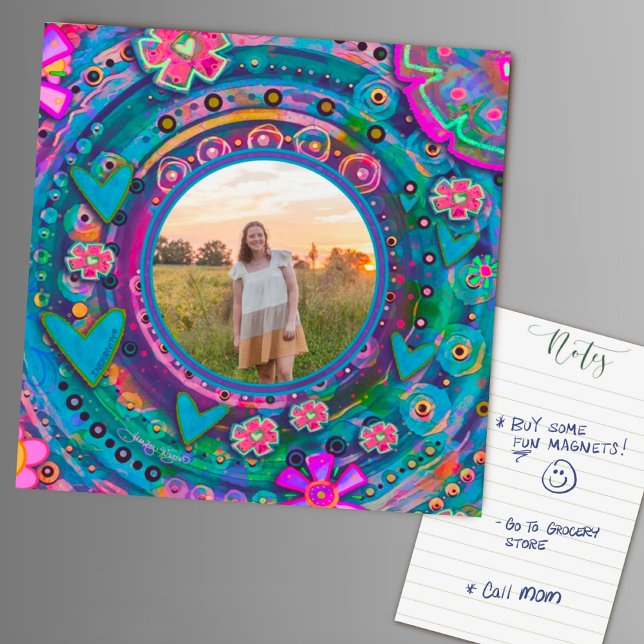 Fun Blue Custom Family Photo Colorful Floral (Creator Uploaded)