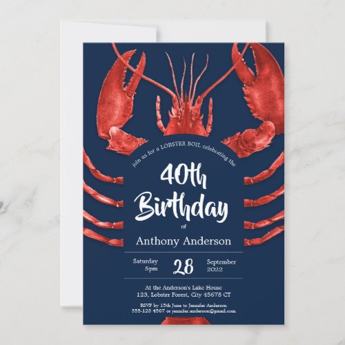 Fun Blue Custom Lobster Boil Birthday Party Invitation