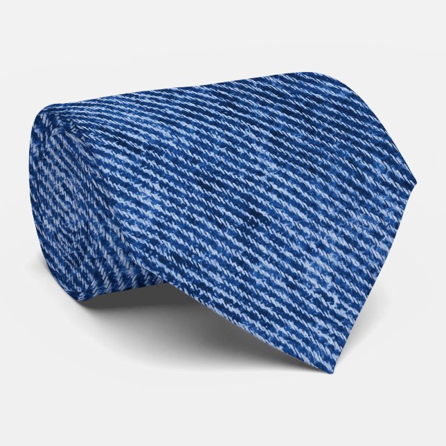 Fun Blue Denim Pattern Neck Tie (Rolled)
