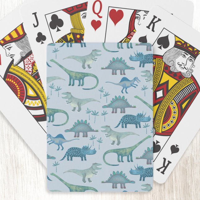 Fun Blue Dinosaur Pattern Poker Cards (Blue dinosaur pattern art playing cards)