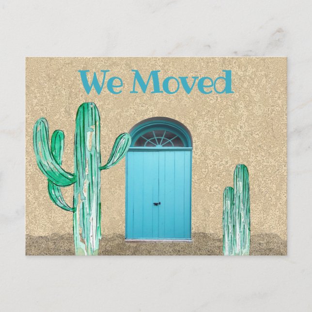 Fun Blue Doors Cactus We Moved Announcement Postcard (Front)
