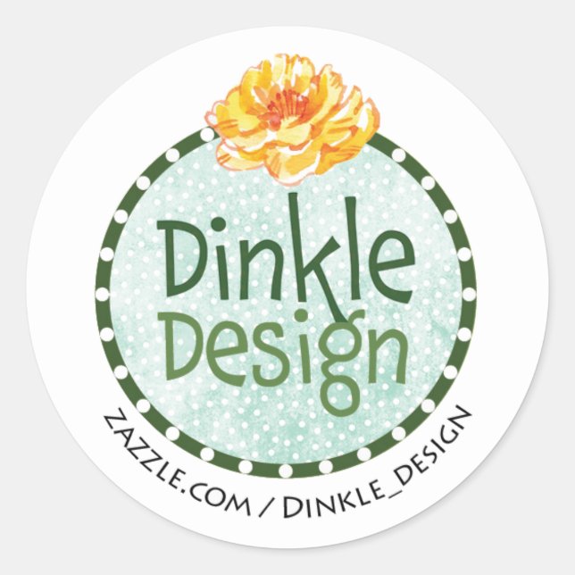 Fun Blue Dot Yellow Flower Classic Round Sticker (Front)