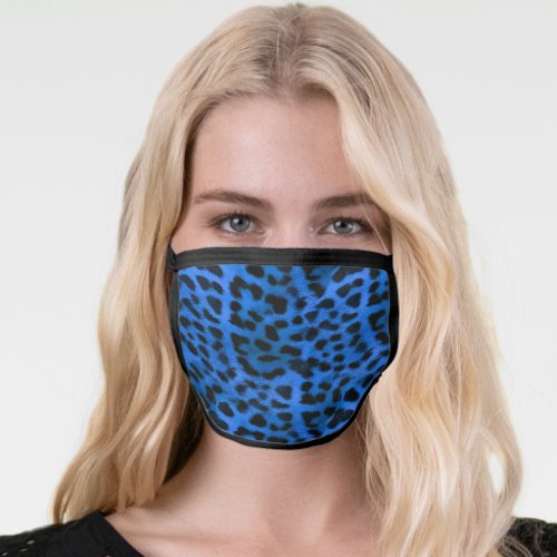 Fun Blue Faux Fur Leopard or Animal Print Safari Face Mask