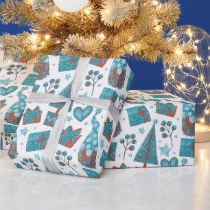 Fun Blue Festive Gonks Christmas Themed Parcel  Wrapping Paper