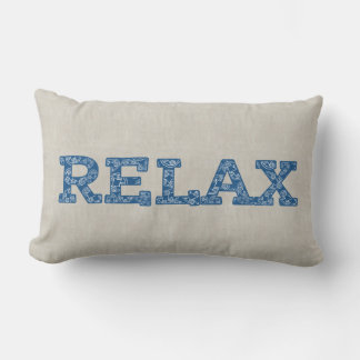 Fun Blue Floral Faux Applique 'Relax' Cushion