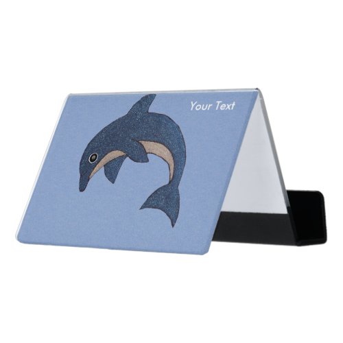 Fun Blue Glittering Look Jumping Dolphin on Blue Desk Business Card Holder