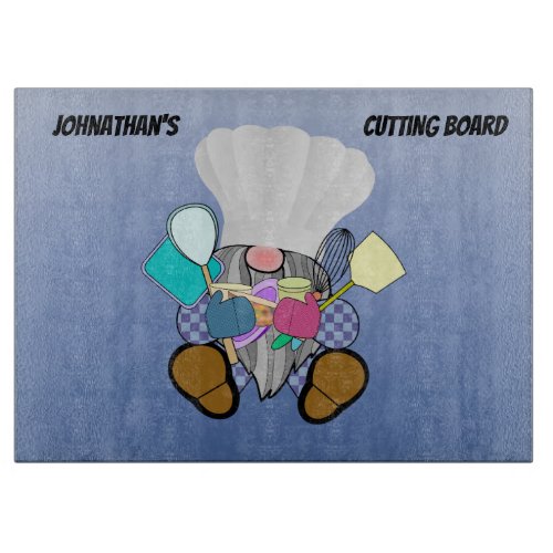 Fun Blue Gnome Baker with Chefs Hat Cutting Board