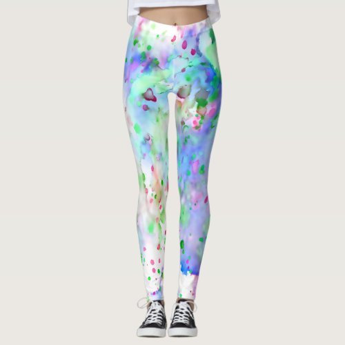 Fun Blue Green Purple &amp; Pink Paint Splatter Leggings
