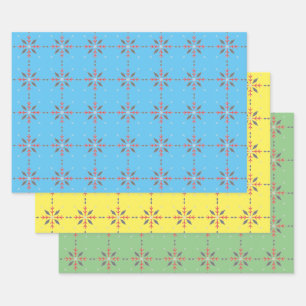 Fun blue, green, yellow, bright wrapping paper sheets