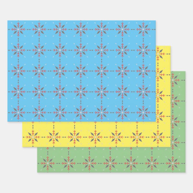Fun blue, green, yellow, bright  wrapping paper sheets (Set)