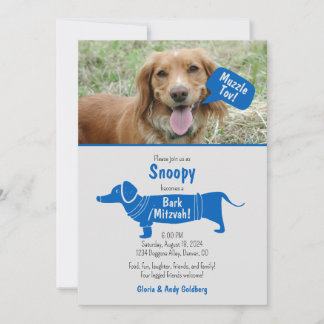 Fun Blue Grey Pet Dog Muzzle Tov Bark Mitzvah Invitation
