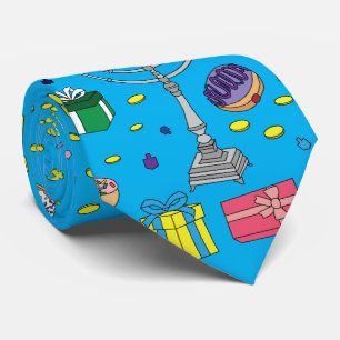 Fun Blue Hanukkah Larger Pattern Neck Tie
