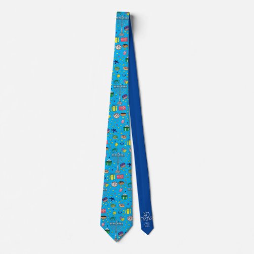 Fun Blue Hanukkah Pattern  Neck Tie