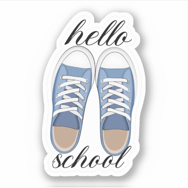 Fun Blue Hello School Tennis Shoes Sticker (Front)