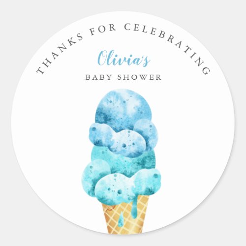 Fun Blue Ice Cream Baby Shower Favor Classic Round Sticker