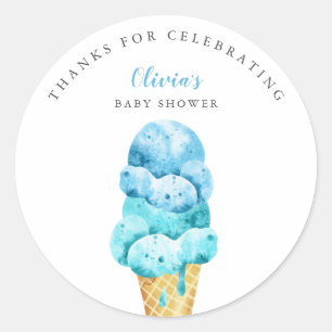 Fun Blue Ice Cream Baby Shower Favor Classic Round Sticker