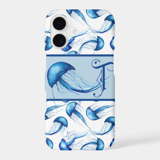 Fun Blue Jellyfish | Scroll Monogram T Case-Mate iPhone Case (Back)