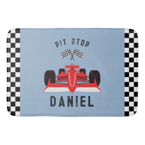 Fun Blue Kids Red Racing Car Bath Mat