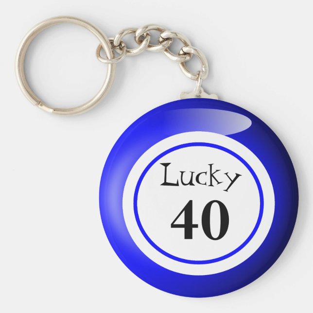 Fun Blue Lucky Number Bingo Ball Theme Keychain (Front)