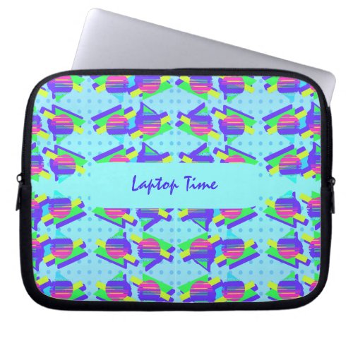 Fun Blue Memphis Customizable Triangle Pattern Laptop Sleeve