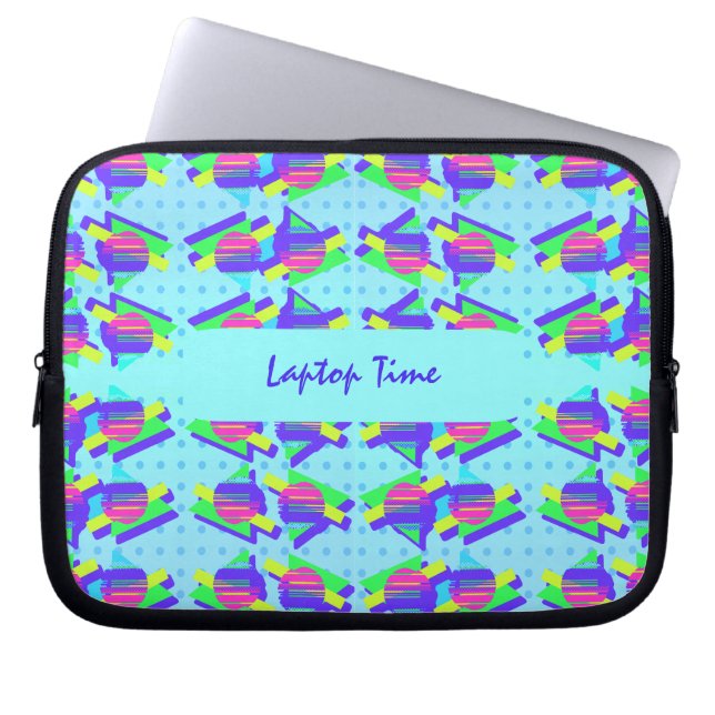 Fun Blue Memphis Customizable Triangle Pattern Laptop Sleeve (Front)