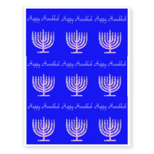 Fun Blue Menorah Hanukkah 4Joel Temporary Tattoos