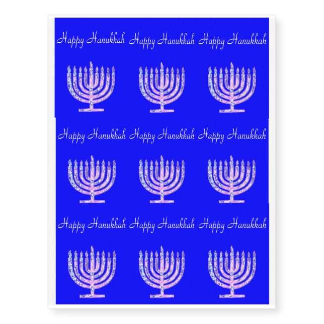 Fun Blue Menorah Hanukkah 4Joel Temporary Tattoos (Front)