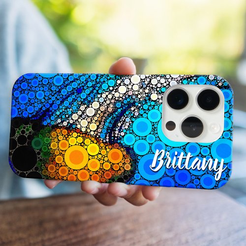 Fun blue ocean orange marine jellyfish script name iPhone 15 pro case