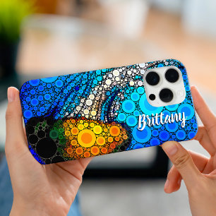 Fun blue ocean orange marine jellyfish script name iPhone 16 pro max case