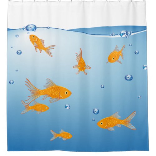 Fun Blue Orange Goldfish Bathroom Shower Curtain