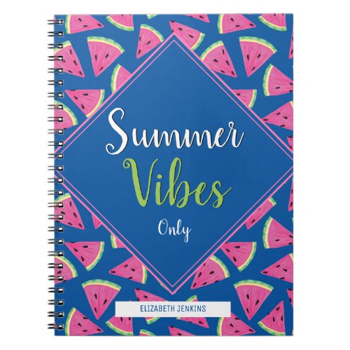 Fun Blue Pink Tropical Watermelon Summer Vibes Notebook