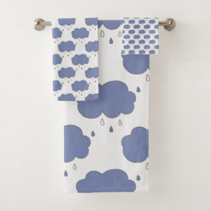 Fun Blue Rain Clouds Pattern Bath Towel Set