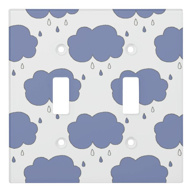 Fun Blue Rain Clouds Pattern Light Switch Cover (Front)