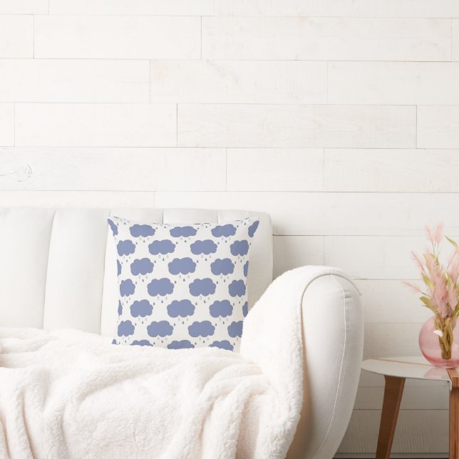 Fun Blue Rain Clouds Pattern  Throw Pillow (Couch)