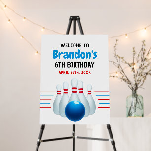 Fun Blue & Red Bowling Kids 6th Birthday Foam Board