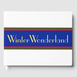 Fun Blue Red Green White Stripes WINTER WONDERLAND Guest Book